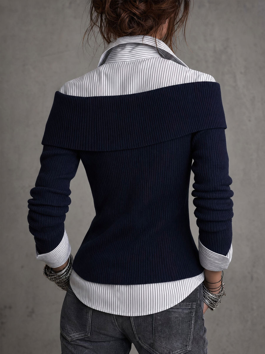 Blusa de Punto con Efecto Capas y Botonadura Asimétrica
