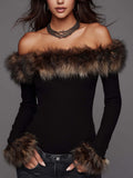 Top de Punto Acanalado con Cuello de Peluche Desmontable