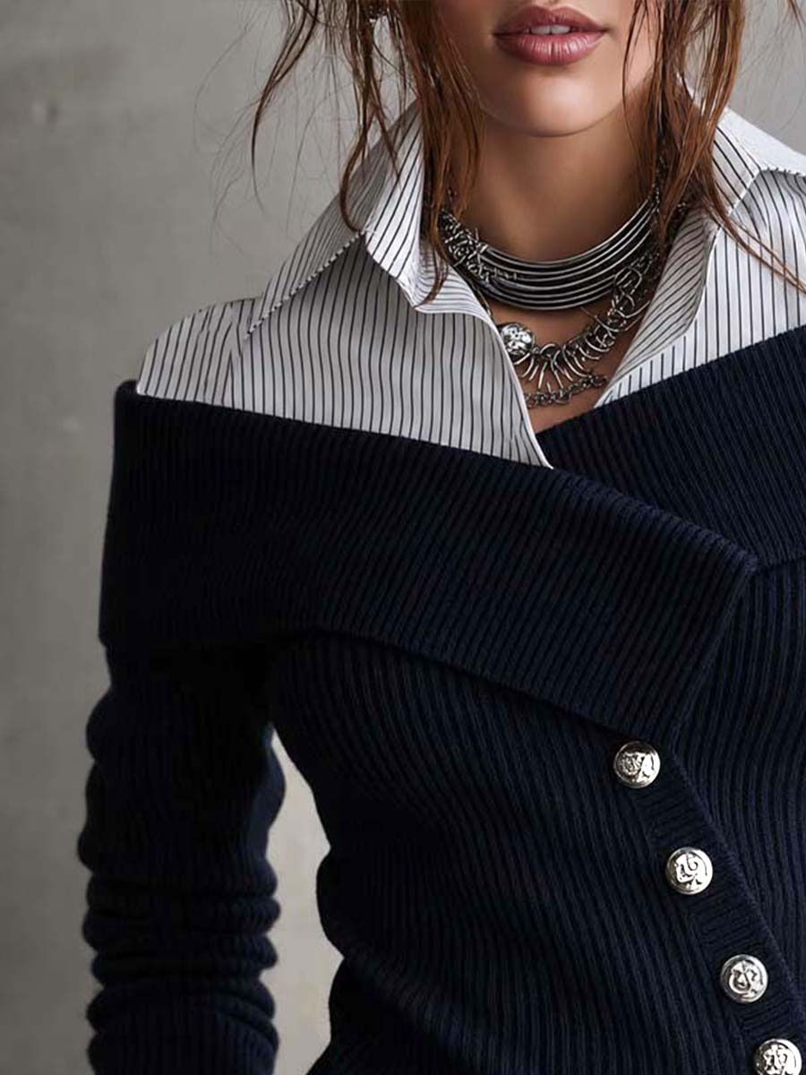 Blusa de Punto con Efecto Capas y Botonadura Asimétrica