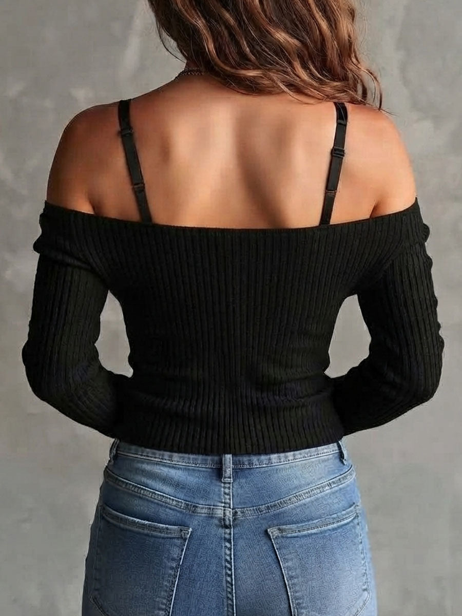 Suéter Boho de Hombros Descubiertos con Encaje