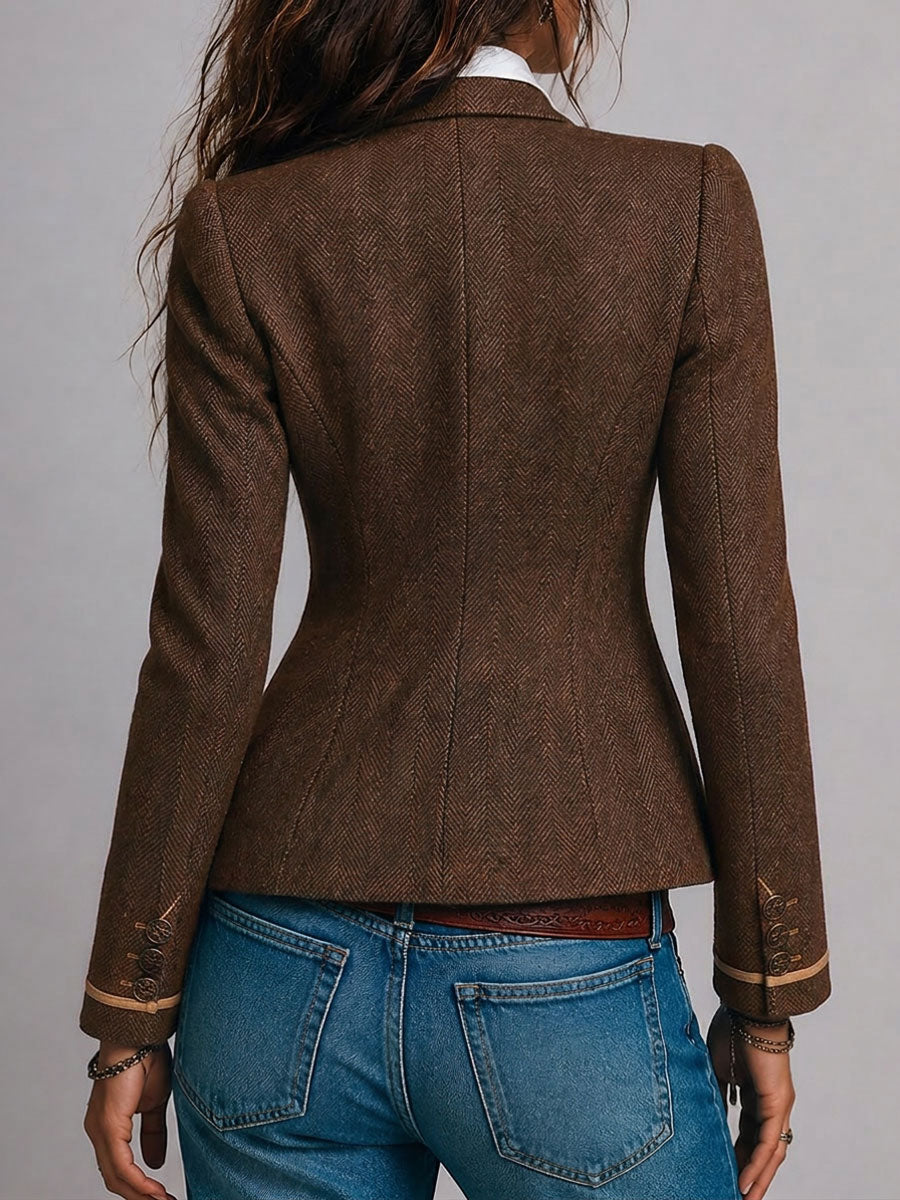 Saco Entallado de Tweed Espiga con Ribete en Contraste